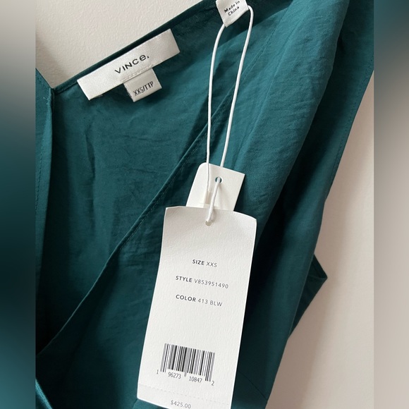 NWT VINCE Teal Sleeveless Midi Wrap Dress - Picture 8 of 10